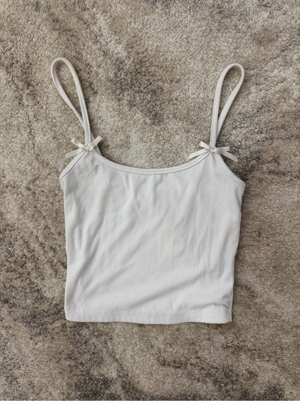 Cream Ribbed Bow-Detail Camisole Tank Top